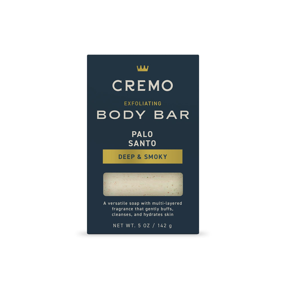 Cremo Exfoliating Body Bar Palo Santo scent for a refreshing cleanse
