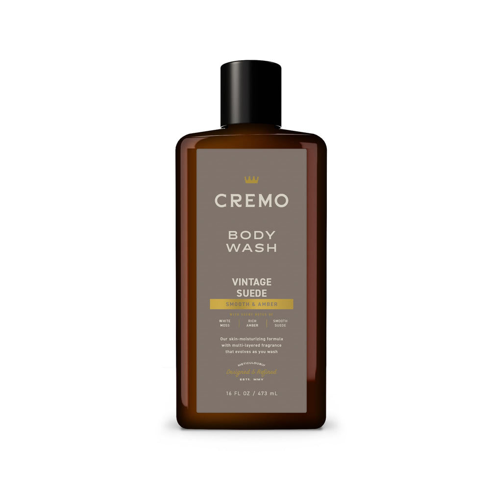 Cremo Hombres Ducha lujo suede: botella de 473 ml para uso diario.