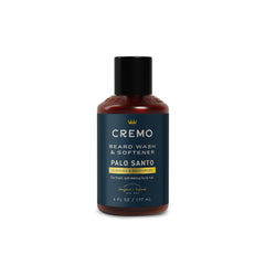 Cremo Palo Santo beard wash bottle front view with smoky scent and lightweight hydration.