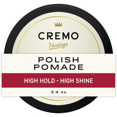 Pomada Cremo con brillo alto en envase compacto para peinados duraderos.
