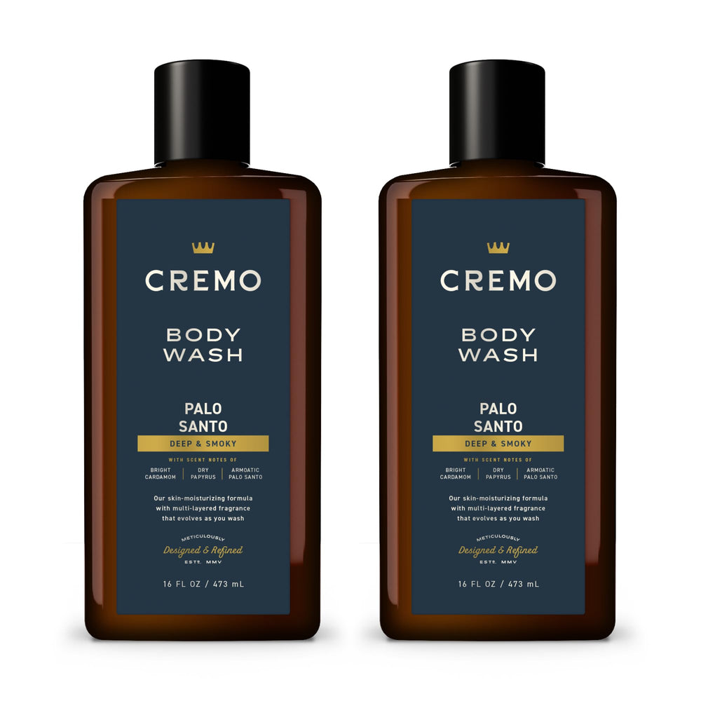 Cremo Palo Santo Reserve: botella visible, aroma envolvente para duchas diarias.