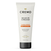 Cremo Sandalwood Shave Cream bottle offers slick glide for a close shave.