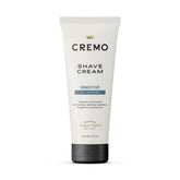 Cremo Sensitive Shave Cream bottle showing slick lather for a smooth shave.