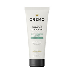 Cremo Silver Water & Birch shave cream bottle for a barber-grade, ultra-slick shave.