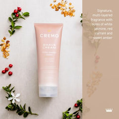 Cremo Women's Shaving Cream rich foam close-up shows ultra-slick texture for gentle blades.