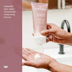 Cremo bottle with razor conveys a calmer shave with less irritation
