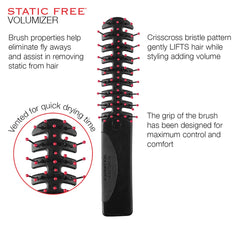 Cricket Static Free Volumizer Brush vented design speeds drying for faster styling.