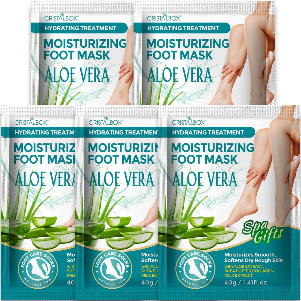 CRISTALBOX mascarillas para pies 5 pack, hidratación profunda para pies secos