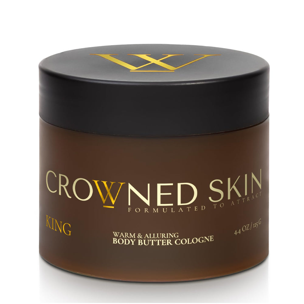 Crowned Skin King butter jar front view with rich daily hydration.