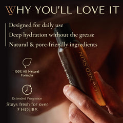 Hands applying Monarch oil, illustrating smooth hydration.
