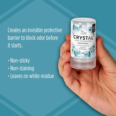 Crystal Essence crystal-deodorant-stick-application highlights fast-drying mineral protection
