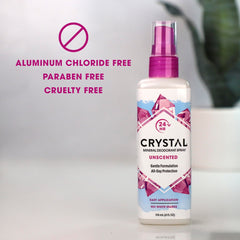 Crystal Essence desodorante mineral crea barrera invisible, sensación suave y no pegajosa.