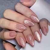 CTTHNBD almond press on nails medium pink glitter full set for stylish manicure