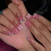 CTTHNBD pink square press-on nails with 3D bow for quick chic manicure.