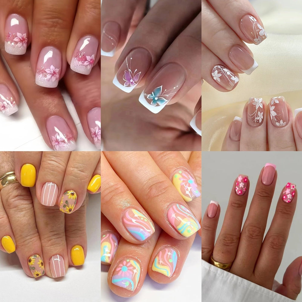CTTHNBD uñas postizas cuadradas con diseño floral para un look elegante y duradero.