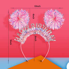 CUBACO diadema de cumpleaños rosa en modelo, ideal para sesiones de fotos.