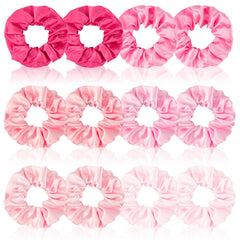 CUBACO satin scrunchies 12-piece pink set, soft elastic hold for everyday styling.
