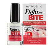 Cuccio Fight The Bite bottle front view highlighting clear finish and bite-deterrent formula.
