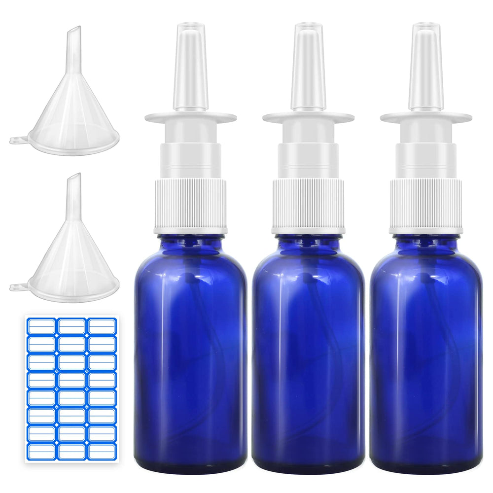 Cupohus nasal spray bottle 3pc cobalt blue closeup showing light protection