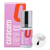 CURACORO professional eyelash glue clear bottle demonstrates salon-grade adhesion for technicians.