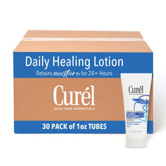 Curel daily healing lotion bottle provides long-lasting hydration for dry skin.