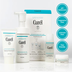 Limpiador facial en espuma de Curel, limpieza suave sin resecar.