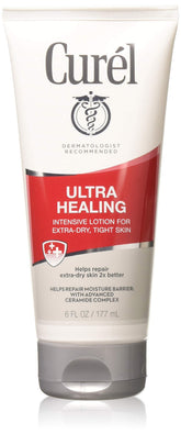 Curel Ultra Healing Body Lotion bottle showing all-day moisture for extra-dry skin
