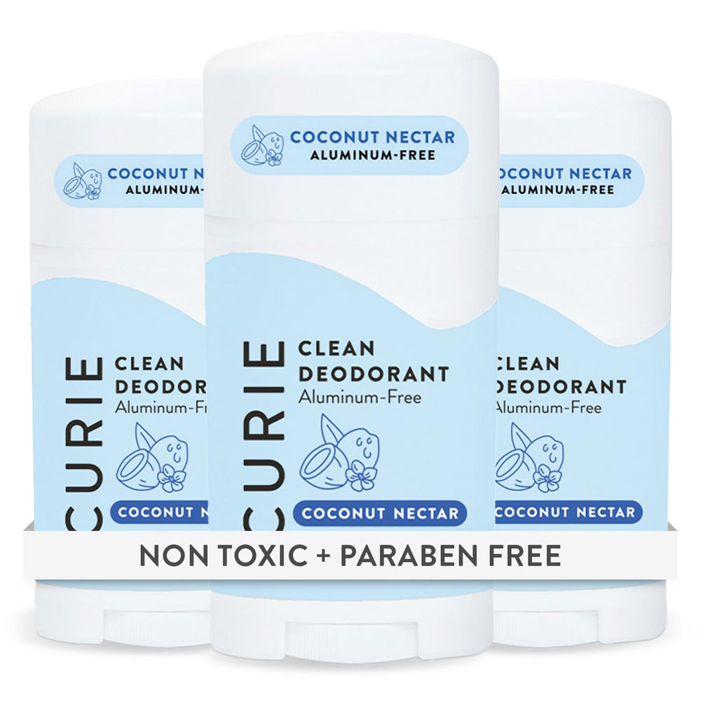 Curie Coconut Nectar deodorant stick 3-pack offering long-lasting freshness for daily wear.