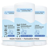 Curie Coconut Nectar deodorant stick 3-pack offering long-lasting freshness for daily wear.