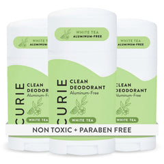 Desodorante Curie para mujer, barra de té blanco, aroma suave y duradero.