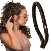 Curlfriend Espresso Comfort Curve Headband closeup shows luxurious silk texture for frizz control.