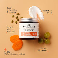 Cream-like texture of Curlsmith Curl Conditioning Oil in Cream melts into hair