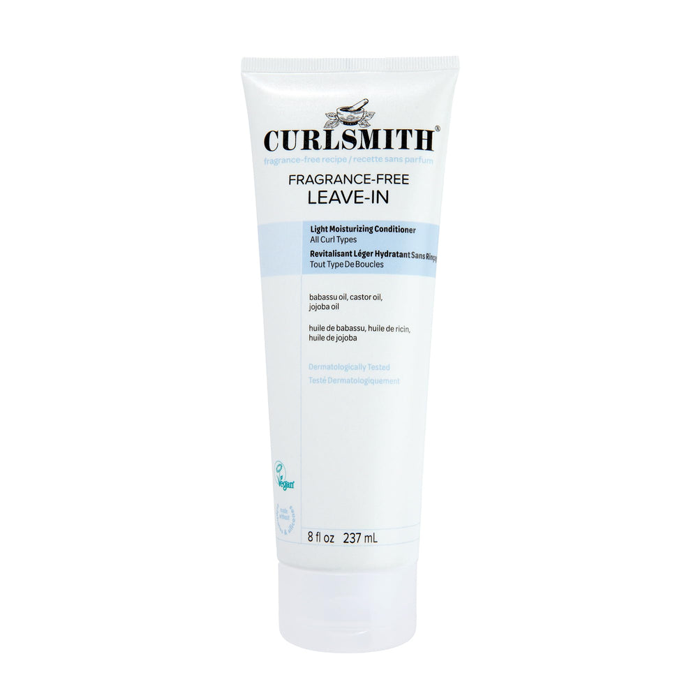 CURLSMITH fragrance-free leave-in bottle offering gentle hydration for frizz-free curls.