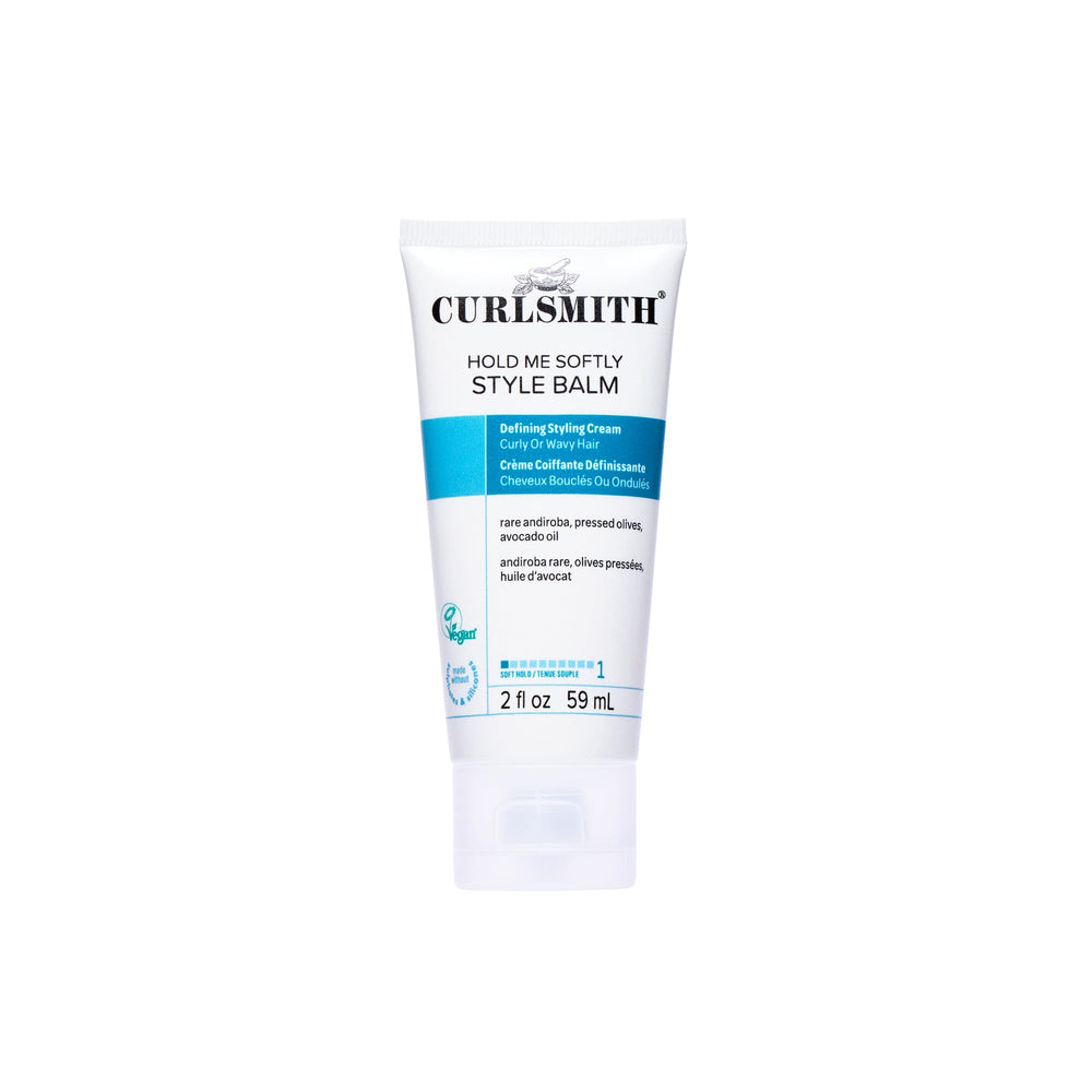 CURLSMITH Hold Me Softly Style Balm, botella 2 oz para uso diario y rizos definidos.