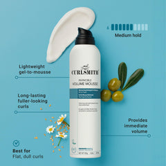 CURLSMITH Invincible Volume Mousse foam texture for lightweight lift.