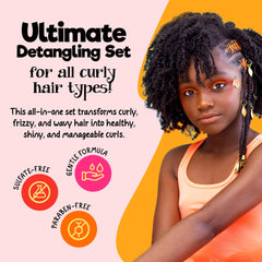 CurlyKids Detangle Spray closeup highlights smooth glide while brushing.