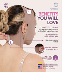 Curveez Soft Fabric Chin Compression Garment offers breathable, skin-friendly support.