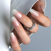CurvLife Bling Coffin uñas corto apricot gradiente para un look elegante.