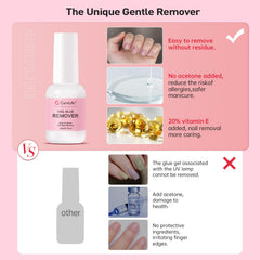 Curvlife brush applicator demonstrating precise glue debonding on nails.