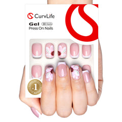 CurvLife kit uñas gel suave con puntas francesas florales para uso diario.