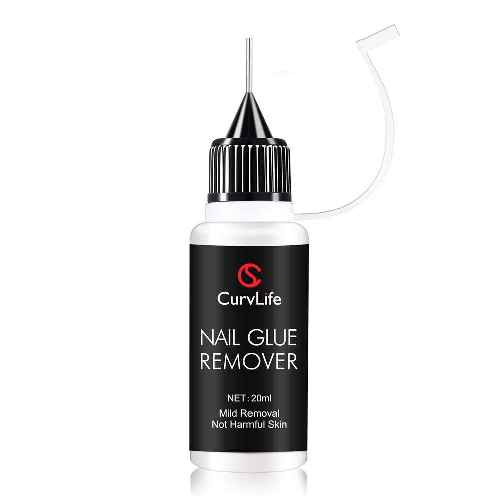 CurvLife 20ml nail glue remover bottle with wooden sticks for precise removal.