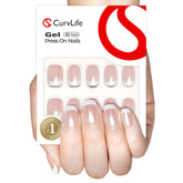 Curvlife uñas gel borde francés con brillo suave y 15 tallas para ajuste preciso.