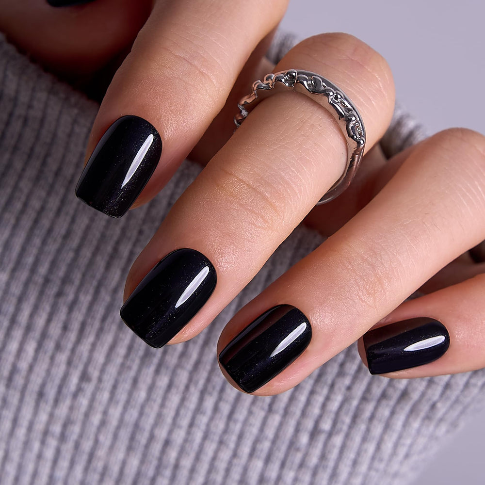 CurvLife uñas gel tip francés negro, diseño elegante para looks nocturnos