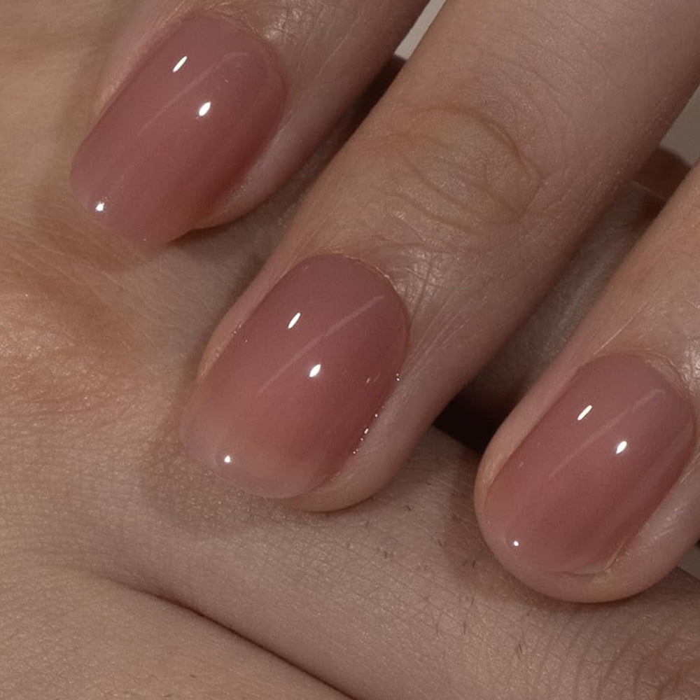 Curvlife uñas postizas gel con diseño francés en rosa durazno.