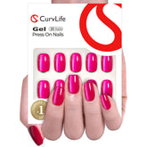 Curvlife uña pegables con diseño apricot brillo tono piel para look elegante.