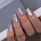 Curvlife uñas pegadas con gel púrpura cromo para durabilidad y brillo.