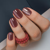 CurvLife uñas postizas corta cuadrada con brillo vino rojo para ocasiones