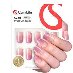 CurvLife uñas postizas con diseño albaricoque gradiente, estilo sofisticado para ocasiones especiales.