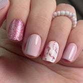 CurvLife uñas postizas en forma corta y cuadrada con diseño albaricoque para look veraniego.