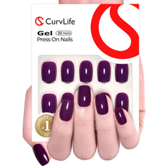 Curvlife uñas postizas en gel francés morado reflectante con acabado elegante